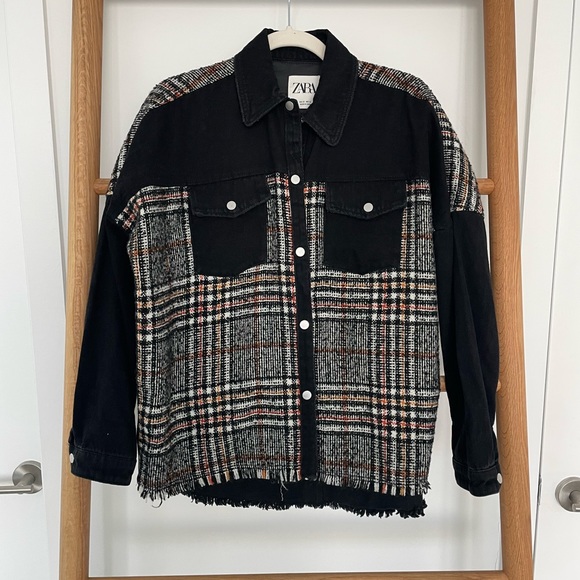 Zara Jackets & Coats Zara Tweed And Black Jean Jacket Poshmark